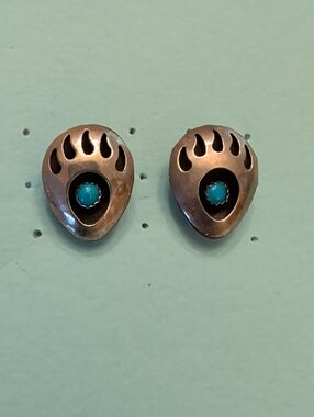Turquoise Accent Bear Claw Silver Earrings - Women Jewelry